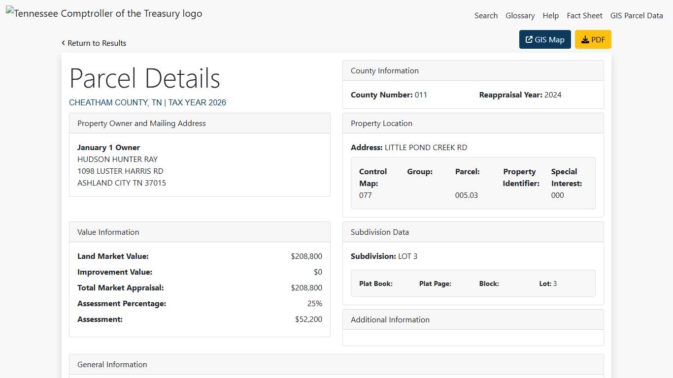 Tennessee Property Assessment Data Parcel Details